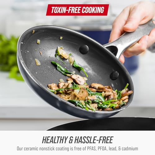 Image of Blue Diamond 8 inch Nonstick Frying Pan Skillet, Ceramic Diamond Infused PFAS-Free, Dishwasher & Oven Safe, Stay Cool Handle, Durable Non Toxic Metal Utensil Safe, Egg & Omelet Pan, Gray