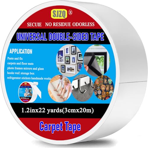 SJZQ Double Sided Carpet Tape 1.2in x 22yd Heavy Duty