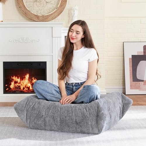 Image of HABUTWAY Bean Bag Ottoman,Memory Foam Foot Rest,Ottoman,Light Grey | Fireside Chair Ottoman,Memory Foam Lazy Bean Bag Sofa for Living Room,Bedroom,Dorm,Office