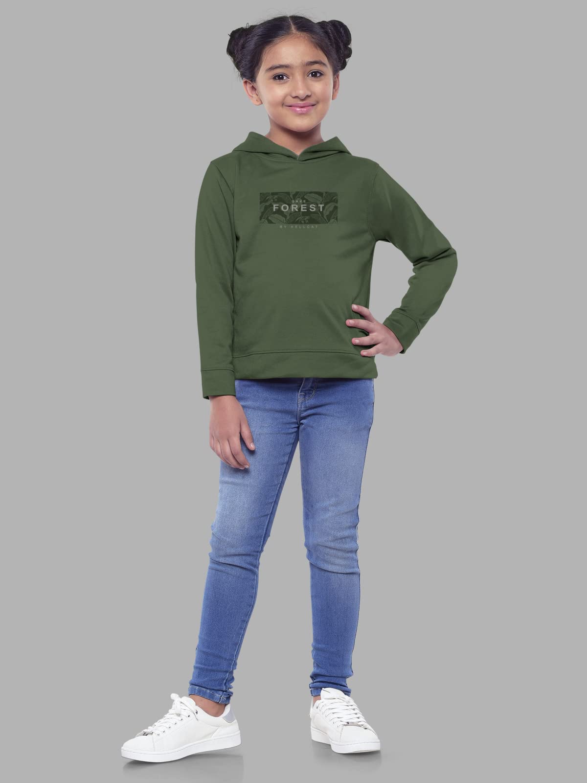HELLCAT Girls Regular Fit Fulsleeve Hooded Sweatshirt with Rib - Combo Pack of 2 - Onion/Green_3-4 Years 2