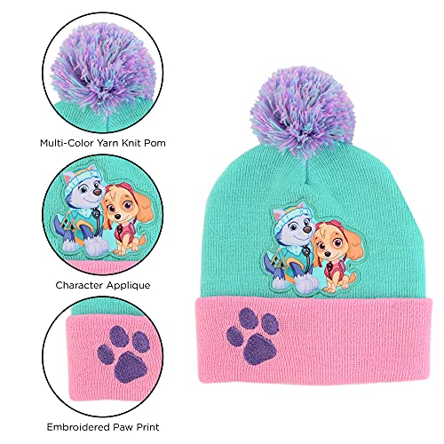 Image of Nickelodeon Girls Winter Hat and Mittens Set, Paw Patrol's Marshall, Chase and Skye Toddler Beanie for Ages 2-4