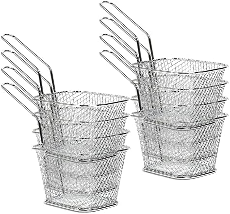 8 Pack Mini Chip Serving Frying Baskets with Handle, Stainless Steel French Fry Chef Chrome Fryer Basket Set for Cooking Gadgets, Chips, Onion Rings, Chicken Wings