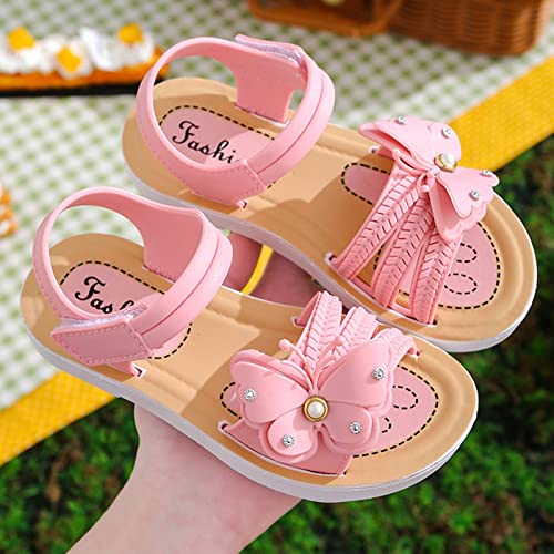 Little Girls Butterfly Sandals Big Kid Comfortable Open Toe Sandals Summer Flat Shoes Princess Sandals (Pink, 12 Little Child)3
