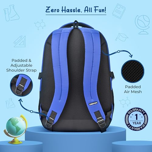 Image of Gear Inspired 19 inch /36L Large Water Resistant School Bag | Casual Backpack | Daypack | Travel Backpack | Kids Bag for Boys /Girls (Blue - Black)