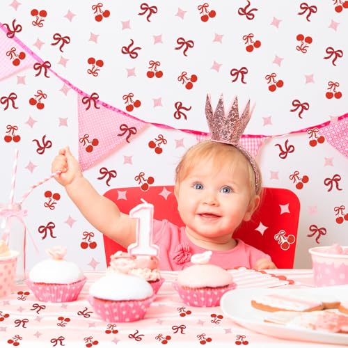 Image of Whaline 300 Pcs Coquette Table Confetti Red Bow Cherry Star Confetti Glitter Table Centerpieces for Birthday Baby Shower Party Decoration