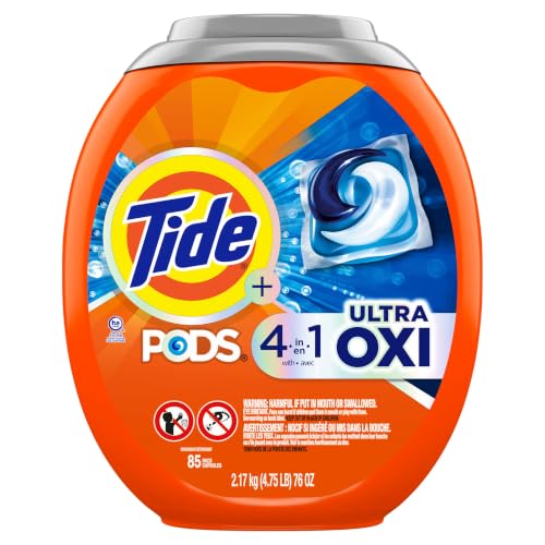 Tide 4-in-1 Ultra Oxi PODS Laundry Detergent Pacs, 85 Count, HE Compatible, Built in Pre-treater for Stains