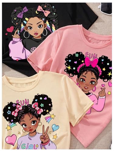 OYOANGLE Girl's 3 Pack Graphic Print Cartoon T Shirts Crew Neck Short Sleeve Cute Casual Tee Tops4