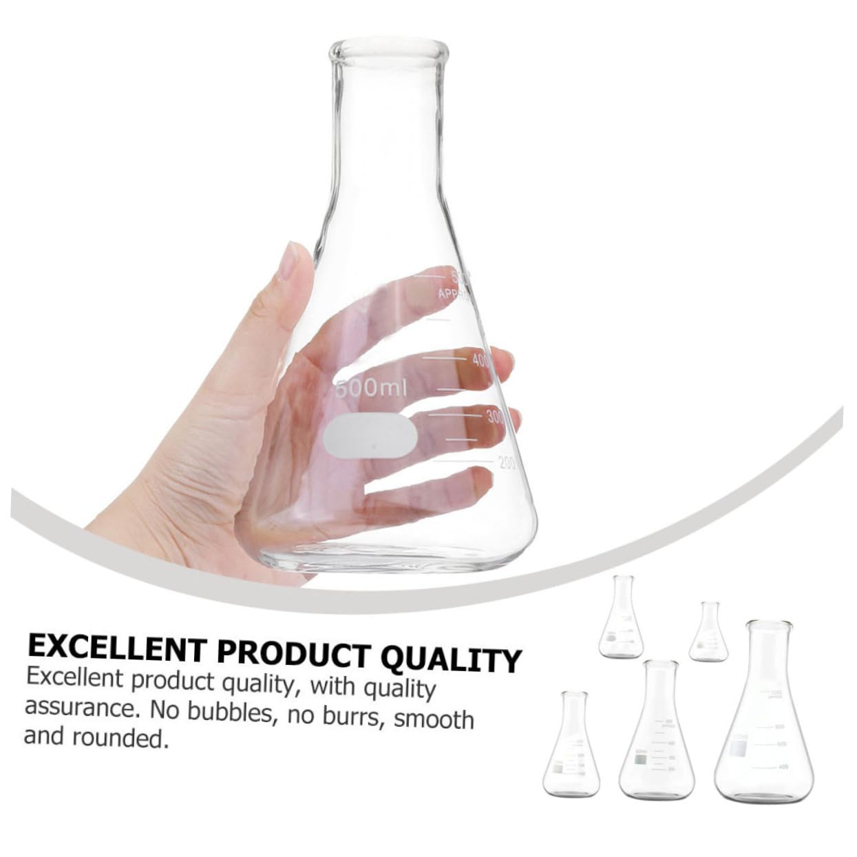 Anneome Matraz Cónico de Vidrio de Borosilicato 5 Piezas para Laboratorio | Boca Estrecha, Fondo Plano y Graduaciones Estándar, 50ml a 1000ml, Uso en Educación