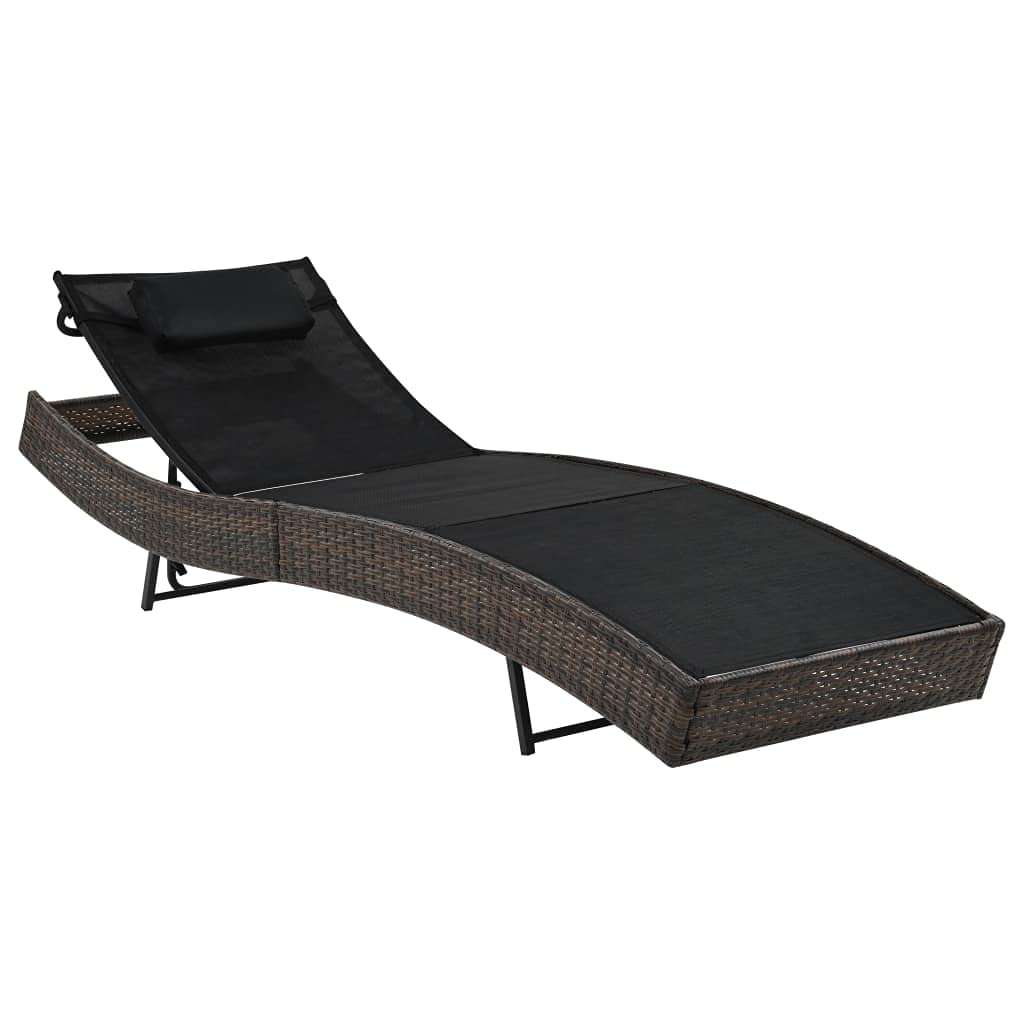 Chaise longue piscine résine tressée marron noir bain de soleil jardin