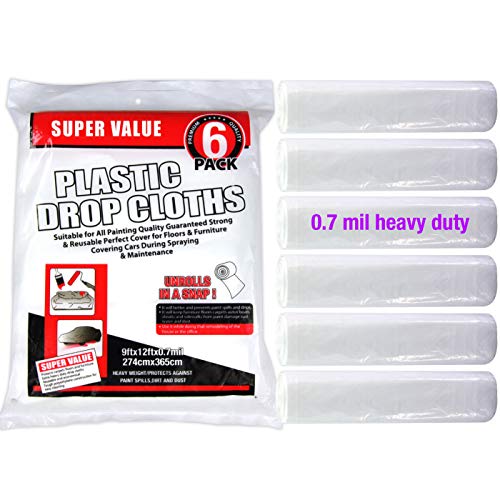 6 Rolls Drop Cloth Heavy Duty,6 Rolls 9x12 inch 0.7mil,Sofa Cover,Plastic Drop Cloth,Paint Drop Cloth,for Paint Roller,Painting,Mattress Bag Multi use