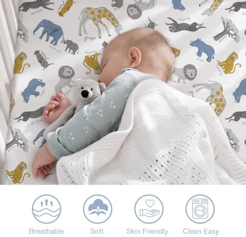 Little Grape Land Crib Sheets 4 Pack for Boys and Girls, Baby Neutral Crib Fitted Sheets for Standard Crib & Toddler Mattress, Super Soft Breathable Fitted Crib Sheet Set — view 5