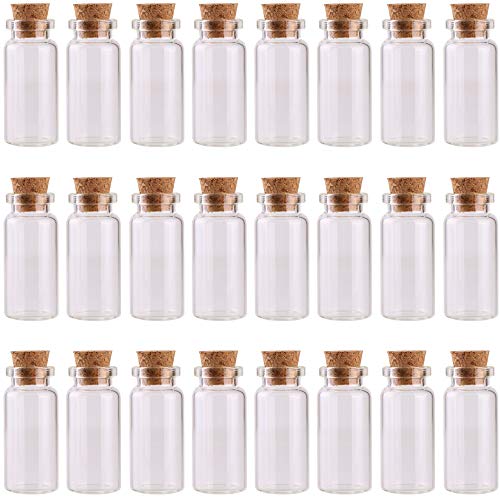 MaxMau 24PCS 10ml Glass Bottles Mini Vials with Cork Stoppers for DIY Decoration and Wedding Party Favors