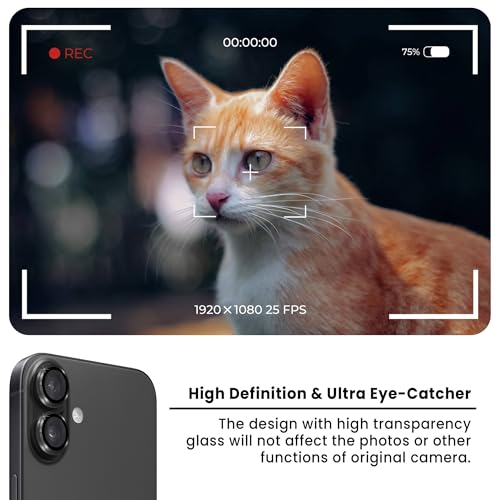 Image of ArmourPro Premium Camera Lens Protector Tempered Glass Compatible For iPhone 16 Plus and iPhone 16 Tough HD Individual Aluminum Alloy Rings 9H Camera Cover , Scratch-Resistant,Camera Lens Protection| Black