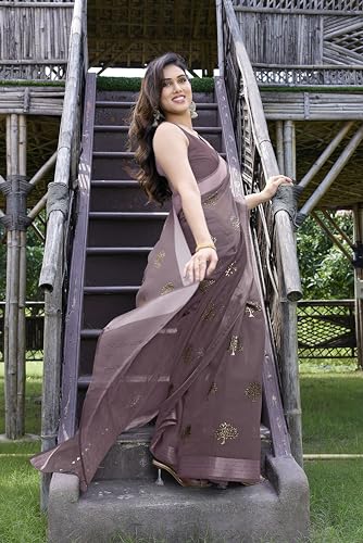Image of MIRCHI FASHION Women Saree Cotton Blend 2-Tone Foil Print | Lightweight Comfortable Office Wear Sari with Blouse Piece