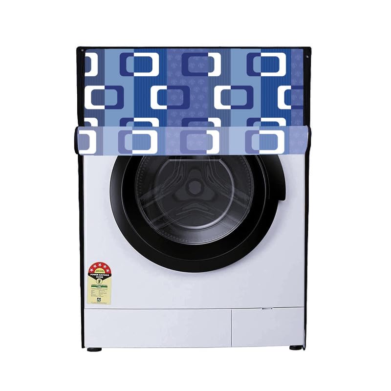 PVC Front Load Washing Machine Cover Compatible For Samsung 6Kg, 6.5Kg, 7Kg, 7.5Kg, 8Kg, 9Kg, Size (66L X 61D X 84H), Waterproof & Dustproof Cover, Blue Check.