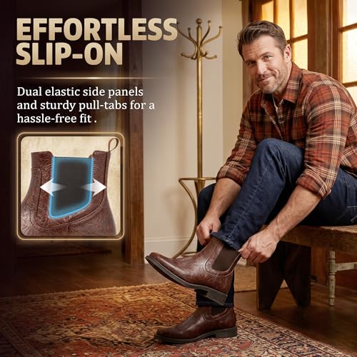 Image of J's.o.l.e Ankle Cowboy Boots for Men Square Toe Chelsea Boots Mens Casual Retro Stylish Boots