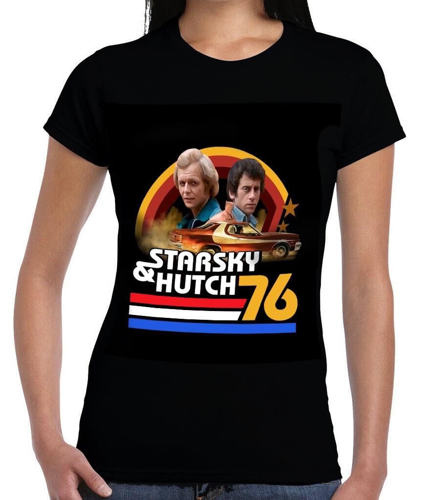 Wild Star Hearts Starsky and Hutch Womens Capsleeve Tshirt, Black T-Shirt with Occult Dark Fantasy Art