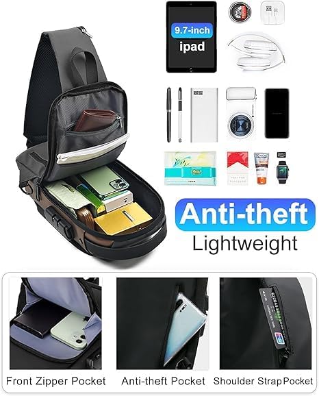 Image of Sling Bag for Men & Women- Crossbody Sling Bag for Travel, Cycling & Hiking | Waterproof Shoulder Bag with Compartment and Zipper Pockets