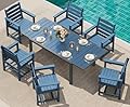 SERWALL 7-Piece Patio Dining Sets, 60" - 83" Expandable Outdoor Dining Table and 6 HDPE Chairs, All Weather HDPE Outdoor Furniture Set for Backyard, Garden, Blue