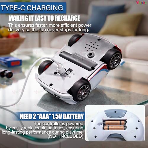 Image of VikriDA 2.4G Mini RC Drifting Induction Car for Kids | Remote Control Racing Car with LED Lights, Sound Effects, 360 Spins, Sensor Control, Auto Demo Toy for Boys & Girls - White