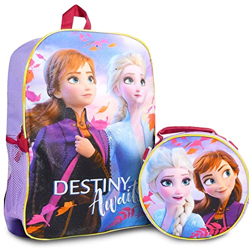 Fast Forward Mochila Disney Frozen com lancheira – Pacote com mochila Frozen para meninas, lancheira
