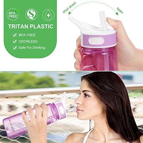 GHONLZIN Water Bottle, 800ml Fitness Sports Water Bottle with Time Marker Tracker for Measuring Daily Water Intake 100% BPA-Free Dishwasher Safe for Athletic,Excerise