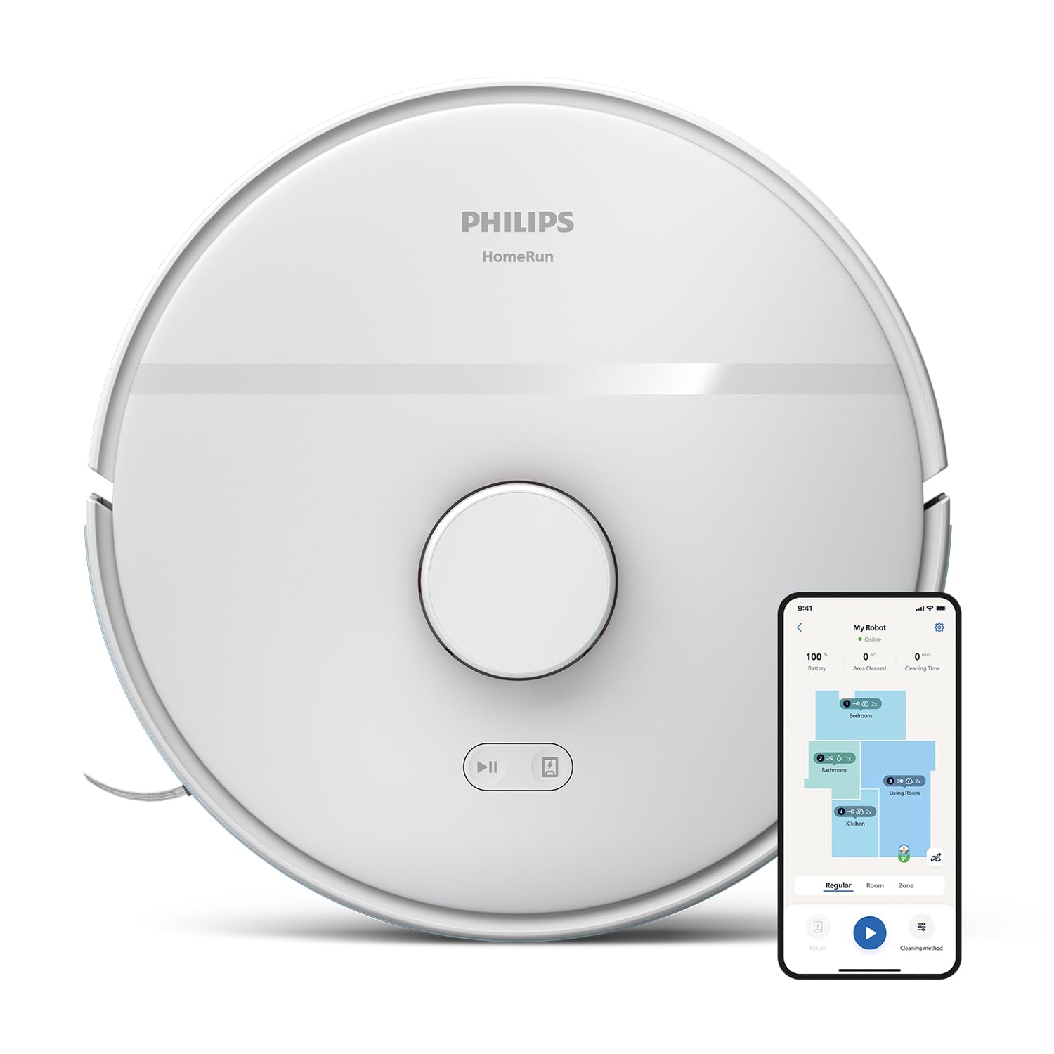 Philips HomeRun serie 2000: Robot aspirapolvere e lavapavimenti 2-in-1, aspirazione 2700 Pa, autonomia 130 min, navigazione laser, potenziamento tappeti, controllato da app, Bianco artico (XU2000/20)