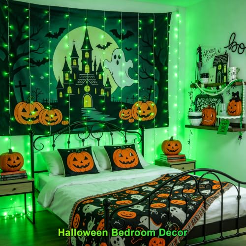 Image of JMEXSUSS 300 LED Green Curtain Lights for Halloween Decor, 9.8x9.8ft