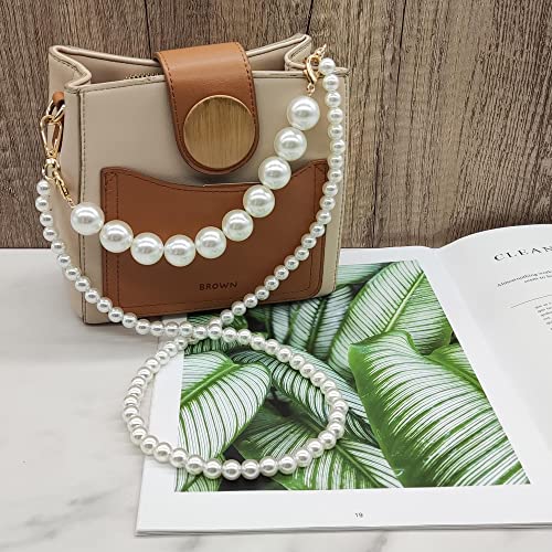 HAOBIN Perle Griff Kette Taschenkette Perle Korn Kettenriemen Taschenhenkel Kette Tasche Griff Ersatz TascheKette Dekoration Kette Schultergurtkette Ersatz Damentaschenkette (Weiß, 25 cm+80 cm)