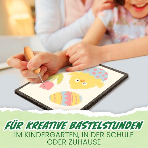 Prickelnadel Set Kinder mit 10 Vorlagen - Prickelset für Kinder - 2x Prickelnadel mit Holzgriff & 2x Prickelfilz (20cm x 15cm x 1cm) – Ergonomisch & sicher – Ideal zum Prickeln – Made in Germany