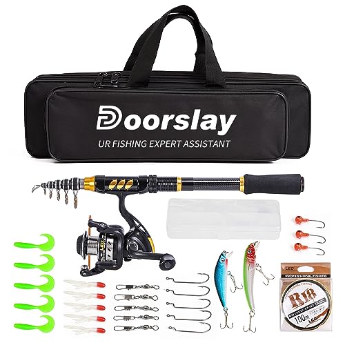 Eacam Telescopic Fishing Rod and Reel Combo Full Kit Spinning Fishing Reel Gear Organizer Pole Set with 100M Fishing Line Lures Hooks Jig Head and Fishing Carrier Bag (2.1M)