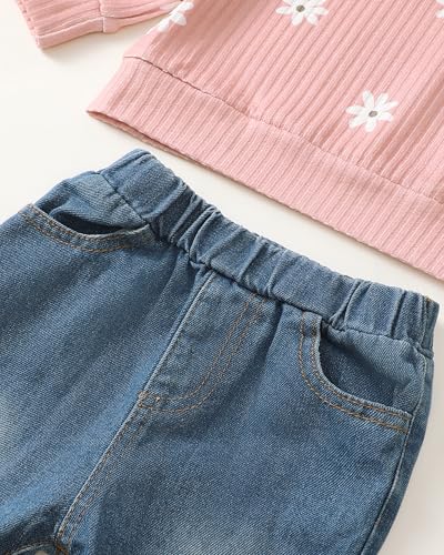 Image of Baby Toddler Girl Clothes Outfits Kids Sweatshirt Jeans Set Denim Pants Little Girls Clothes Toddler Outfit for Girls