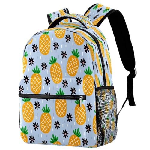 Sac à dos de voyage motif ananas d'été et fleur noire de grande capacité