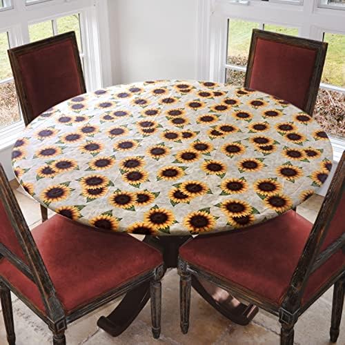 Covers For The Home Deluxe Elastic Edged Flannel Backed Vinyl Fitted Table Cover - Sunflower Pattern - Large Round - Fits Tables up to 45" - 56" Diameter