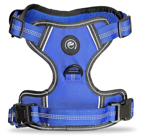 Pets Care® UK Dog Harness X Large No Pull Pet Harness with 2 Leash Clips & Bunjee Dog Lead Adjustable Soft Padded, Reflective No-Choke with Easy Control Handle for Training, Walking (Blue – XL)