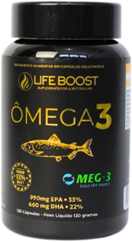 Ômega 3 Life Boost 120 Cápsulas | Ultra Concentrado com Selo MEG-3® de Pureza | Sem Gosto de Peixe