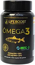 Ômega 3 Life Boost 120 Cápsulas | Ultra Concentrado com Selo MEG-3® de Pureza | Sem Gosto de Peixe