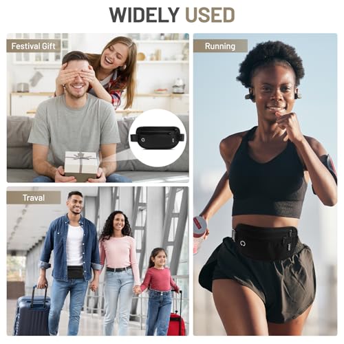 GlasFlength Flache Bauchtasche mit RFID Blocker, Diebstahlsicher Geldgürtel für Damen und Herren wasserdichte Tasche für Reisepass Diebstahlsichere Gürteltasche für Reise Sport (Schwarz)