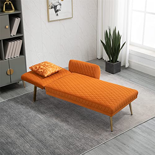 Anwickhomk Velvet Sofa, Accent Sofa,Convertible Futon Sofa Bed,Folding Chair Bed With Gold Metal Feet (Orange) #TOP3