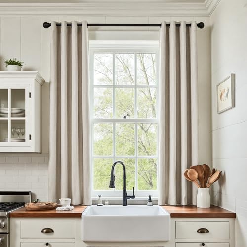 jinchan Linen Textured Room Darkening Curtains 63 Inch Length Thermal Insulated Black Out Curtains for Living Room Decor Grommet Drapes for Small Wind