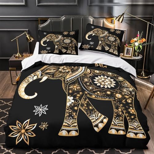 Parure de lit éléphant 3D en microfibre 260x220 cm avec housse de couette