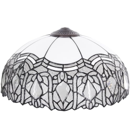 Image of 16Inch Tiffany Stained Glass Lamp Shade Replacement Only(White Baking Bend) | Fit For Table Lamps FLoor Lamp Ceiling Fixture Pendant Hanging Light Home Office Decoration