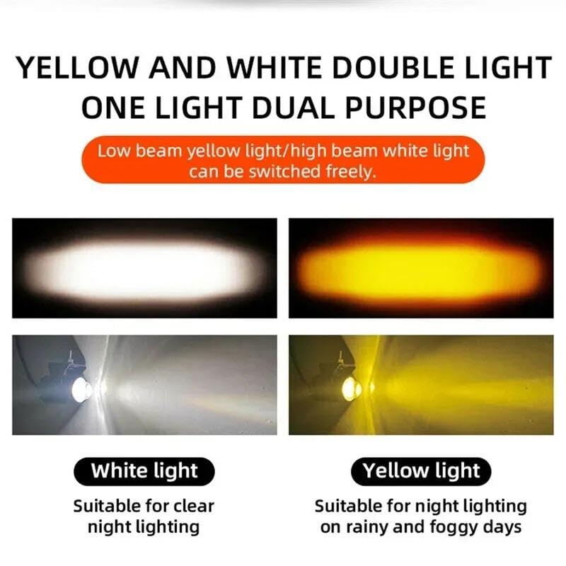 Image of AutoBizarre Car Motorcycle 12V Headlight Led Projector Lamp Dual Color Yellow White Fog Light Metal Body Spotlight Universal for All Bikes Cars SUVs etc. (4 LED, 2 Pcs)