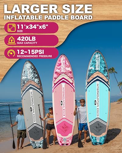 Image of 11'x34 Ultra Wide Inflatable Paddle Board, Stand Up Paddle Board &420lb Capacity for All Skill, Paddle Board for Yoga /Family, EVA Deck, US Fin, 100L Bag, High-Pressure Pump, Safety Leash