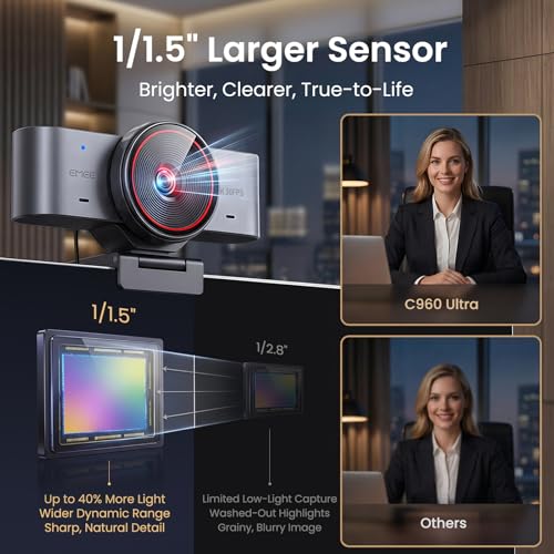 Image of eMeet C960 4K AI Tracking Webcam for PC & Laptop, Sony Sensor, Autofocus, Triple Microphone Array, Gesture Control, Streaming Camera for OBS, Twitch, Zoom, Teams & Switch 2