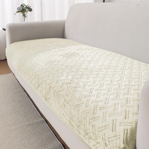 Image of HOKIPO Premium Velvety Quilted Anti-Slip Sofa Cover Mats for L-Shape & 1 /2 /3 Seater Sofa | Make Your Own Sofa Cover Set, 'Softline Quilted Series' 70(W) x 220(L) cm | Butter Cream (AR-6319-CRM)