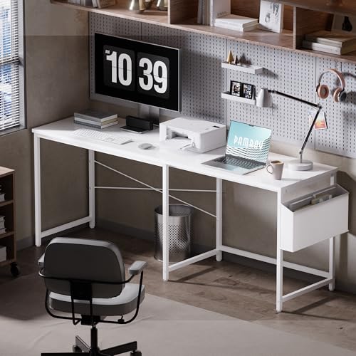 Image of Pamray 47 Inch Reversible L Shaped Gaming Desk Corner Computer Desk with Storage Bag Home Office Table for Writing Study White