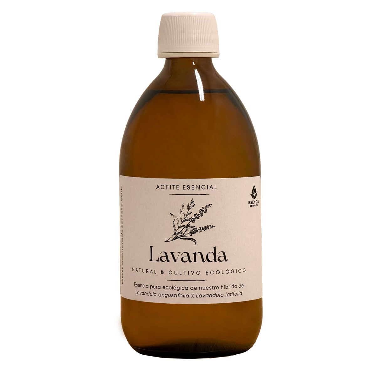 Esencia de Cerrato: Aceite esencial de Lavanda ecológico. 500 ml. 0,5l. Producido en España (Cerrato Palentino). Destilado por arrastre de vapor. Único con Registro Sanitario Alimentario Español