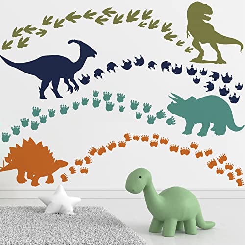 Image of Mfault Dinosaur Footprints Wall Decals Stickers, Boys Dino Feet Tracks Paw Prints Nursery Decorations Baby Bedroom Playroom Art, Watercolor Animal Toddler Kids Room Decor Gift