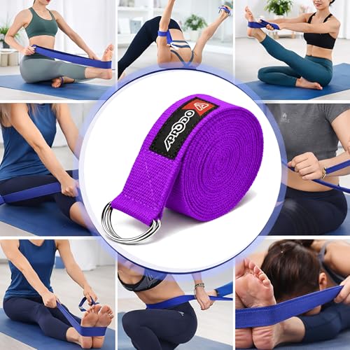 Image of Aprodo Yoga Strap (6 /8 /10 Feet Size Option) 1.5 inch Width 100% Cotton Straps with Adjustable D-Ring Buckle, Best for Yoga, body Flexibility & General Fitness